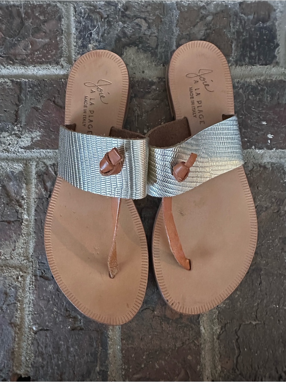 Joie A La Plage Metallic Lizard Leather Flat Sandals 36/6